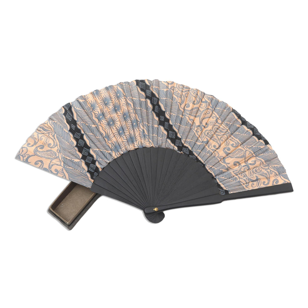 Batik Silk Hand Fan Hand Crafted in Bali - Banji Black
