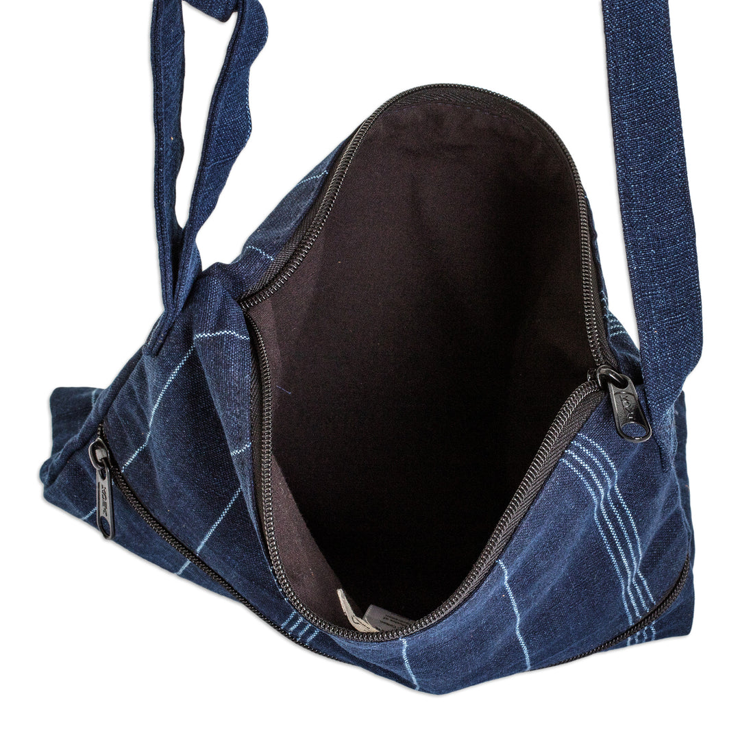 Hand Loomed Blue Cotton Shoulder Bag - San Antonio Blues