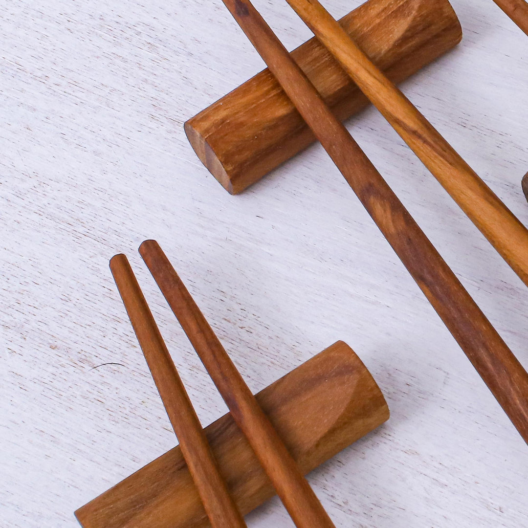 Teak Chopstick Set of 4 with Rests - Smooth Meal