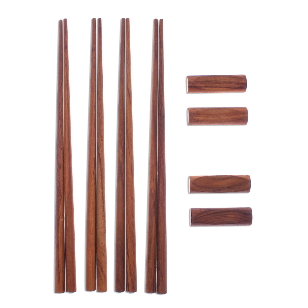 Teak Chopstick Set of 4 with Rests - Smooth Meal