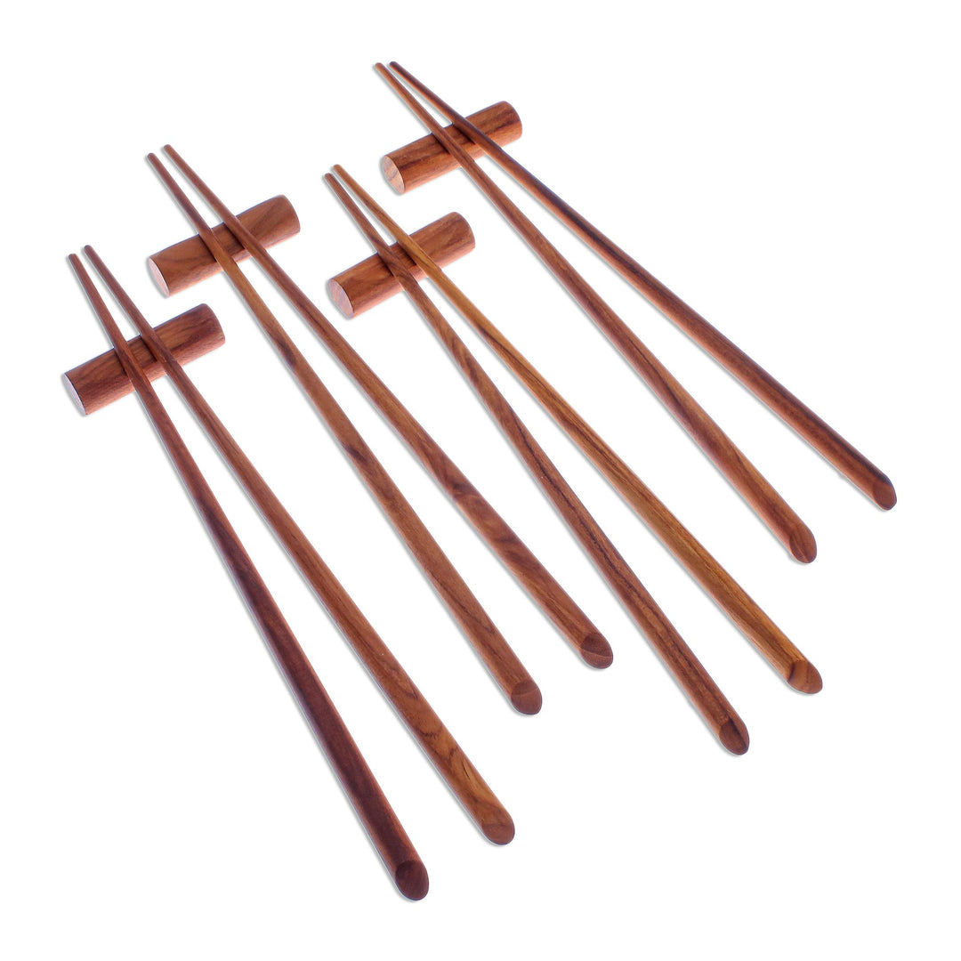 Teak Wood Chopsticks from Thailand Set of 4 with Rests - Miraculous