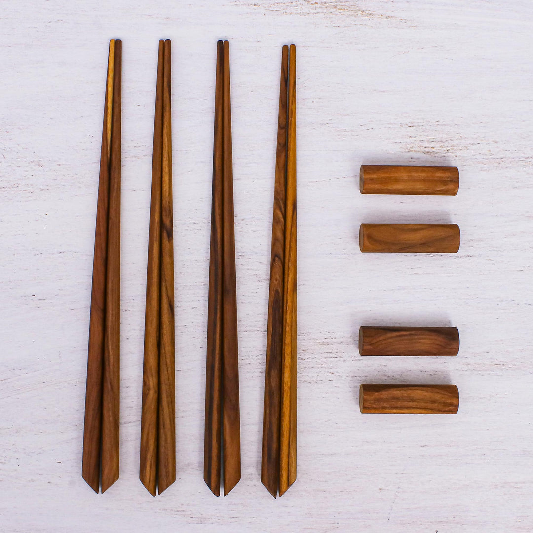 Teak Wood Chopsticks from Thailand Set of 4 with Rests - Miraculous