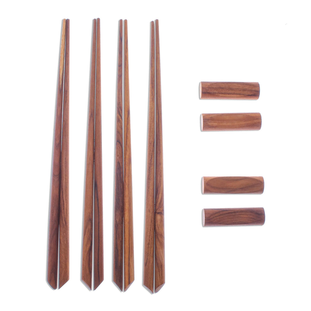 Teak Wood Chopsticks from Thailand Set of 4 with Rests - Miraculous