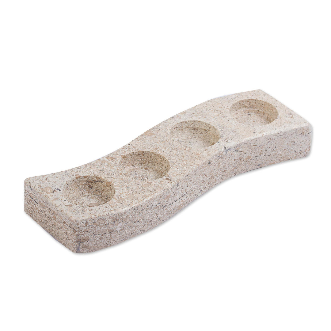 Four-Tealight Marble Candle Holder from Mexico - On the Curve