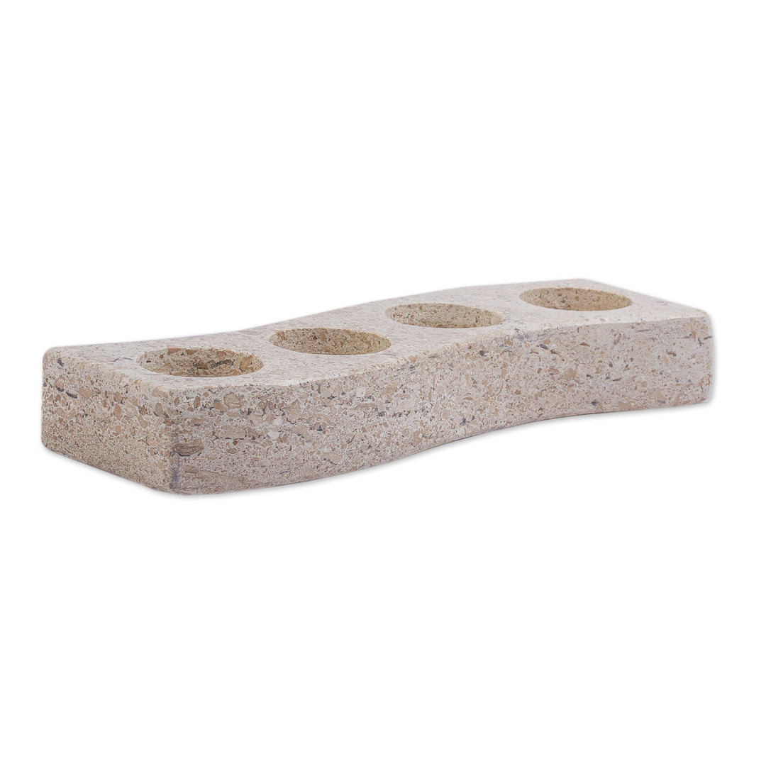 Four-Tealight Marble Candle Holder from Mexico - On the Curve