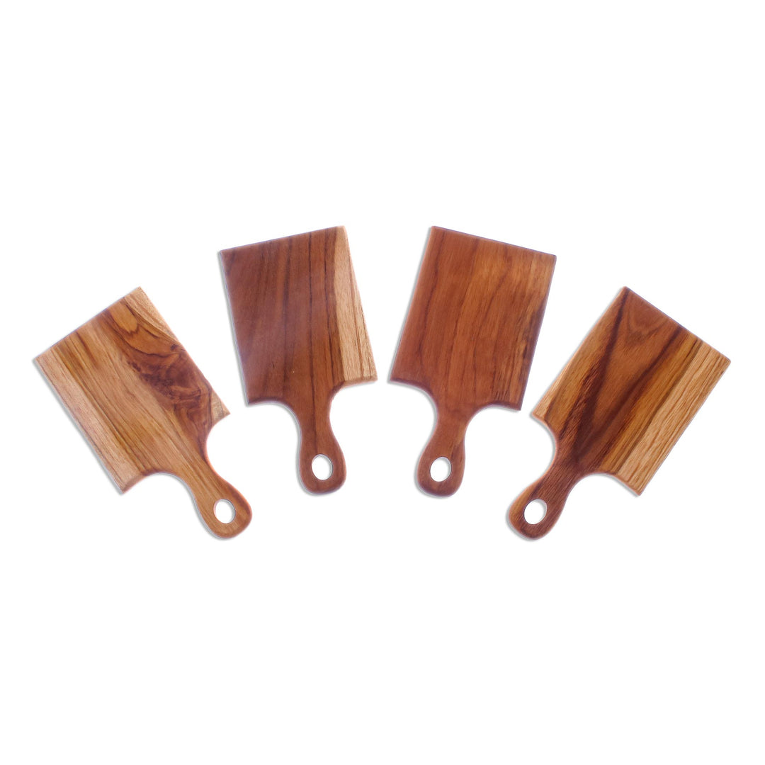 Unique Teak Wood Mini Cheese Serving Boards (Set of 4) - Kitchen Fun