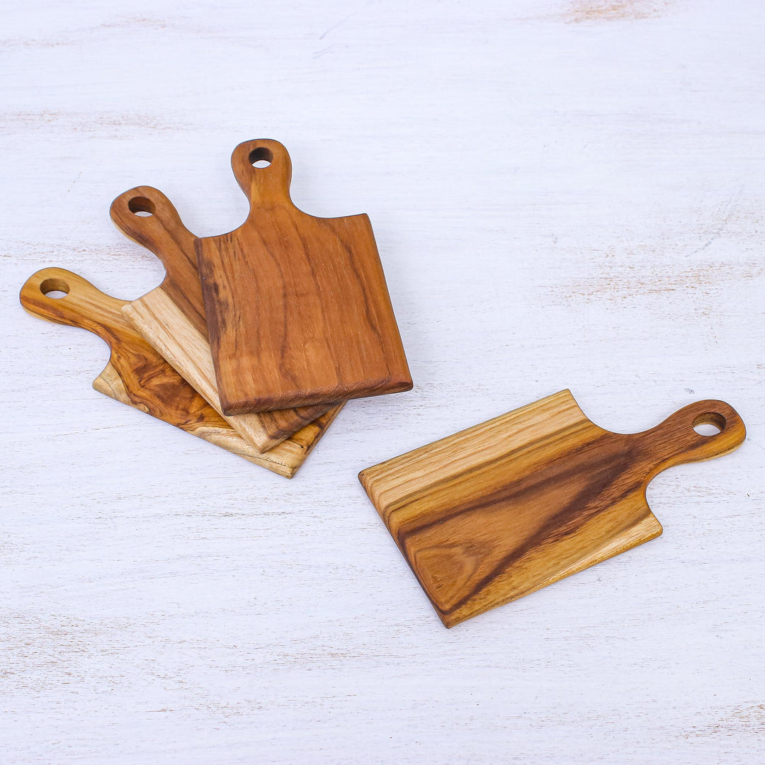 Unique Teak Wood Mini Cutting and Serving Boards (Set of 4) - Kitchen Fun