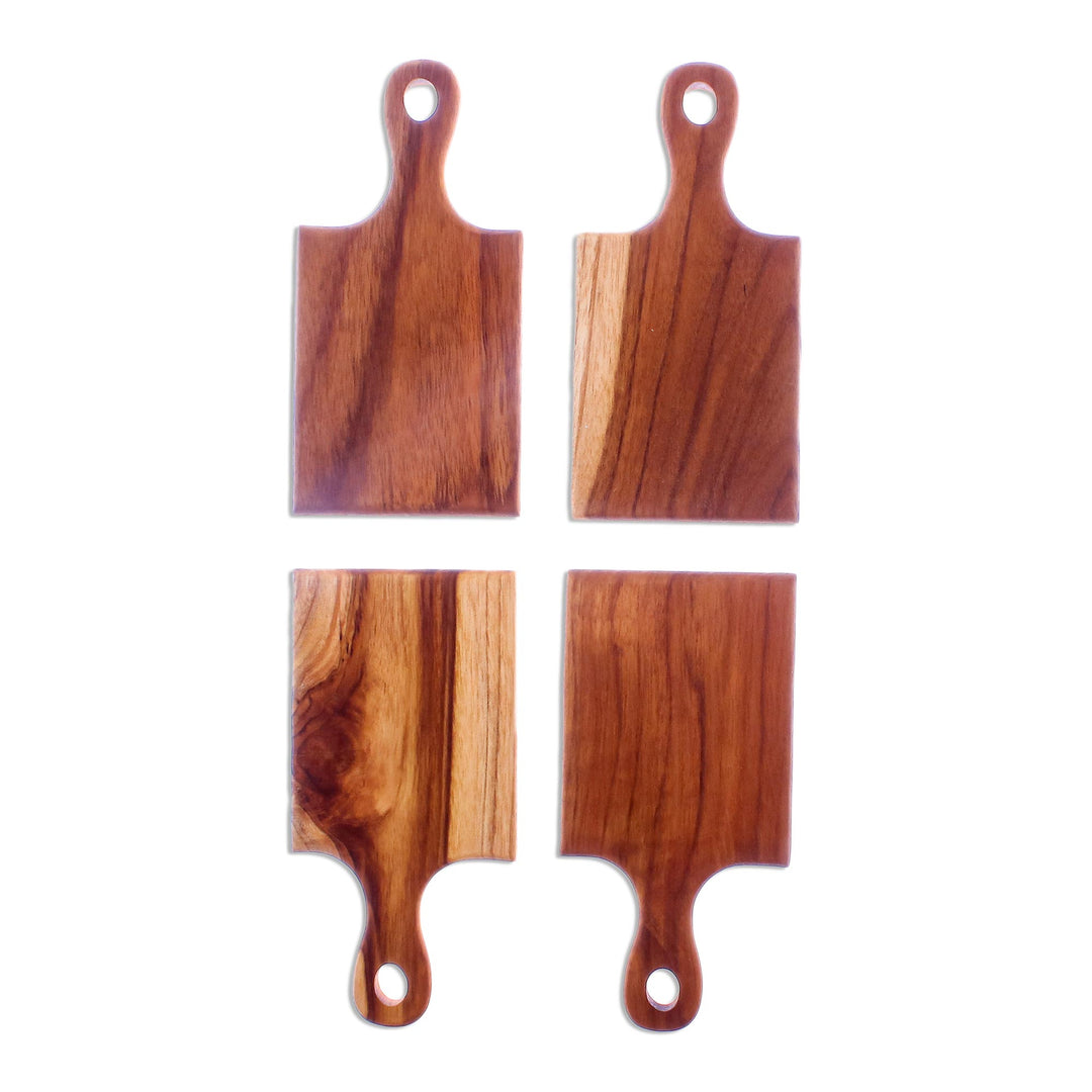Unique Teak Wood Mini Cheese Serving Boards (Set of 4) - Kitchen Fun