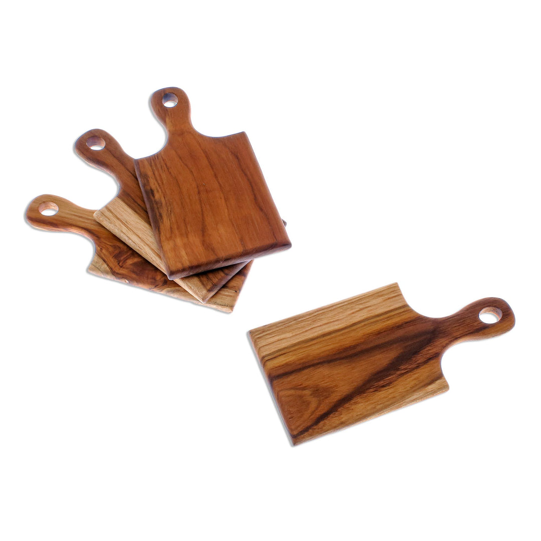 Unique Teak Wood Mini Cheese Serving Boards (Set of 4) - Kitchen Fun