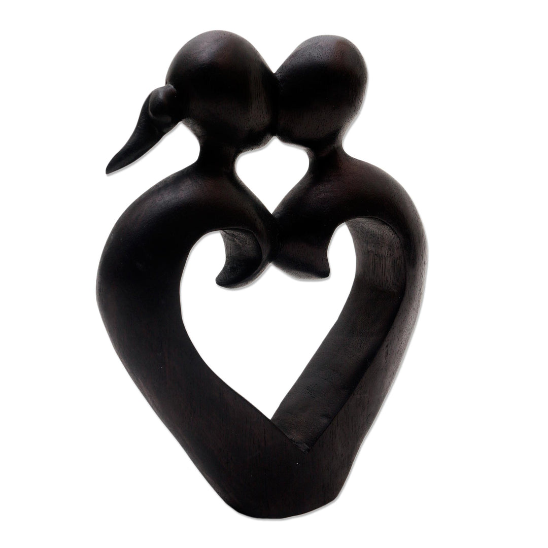 Romantic Wood Sculpture of Couple Kissing - Engaged in a Kiss