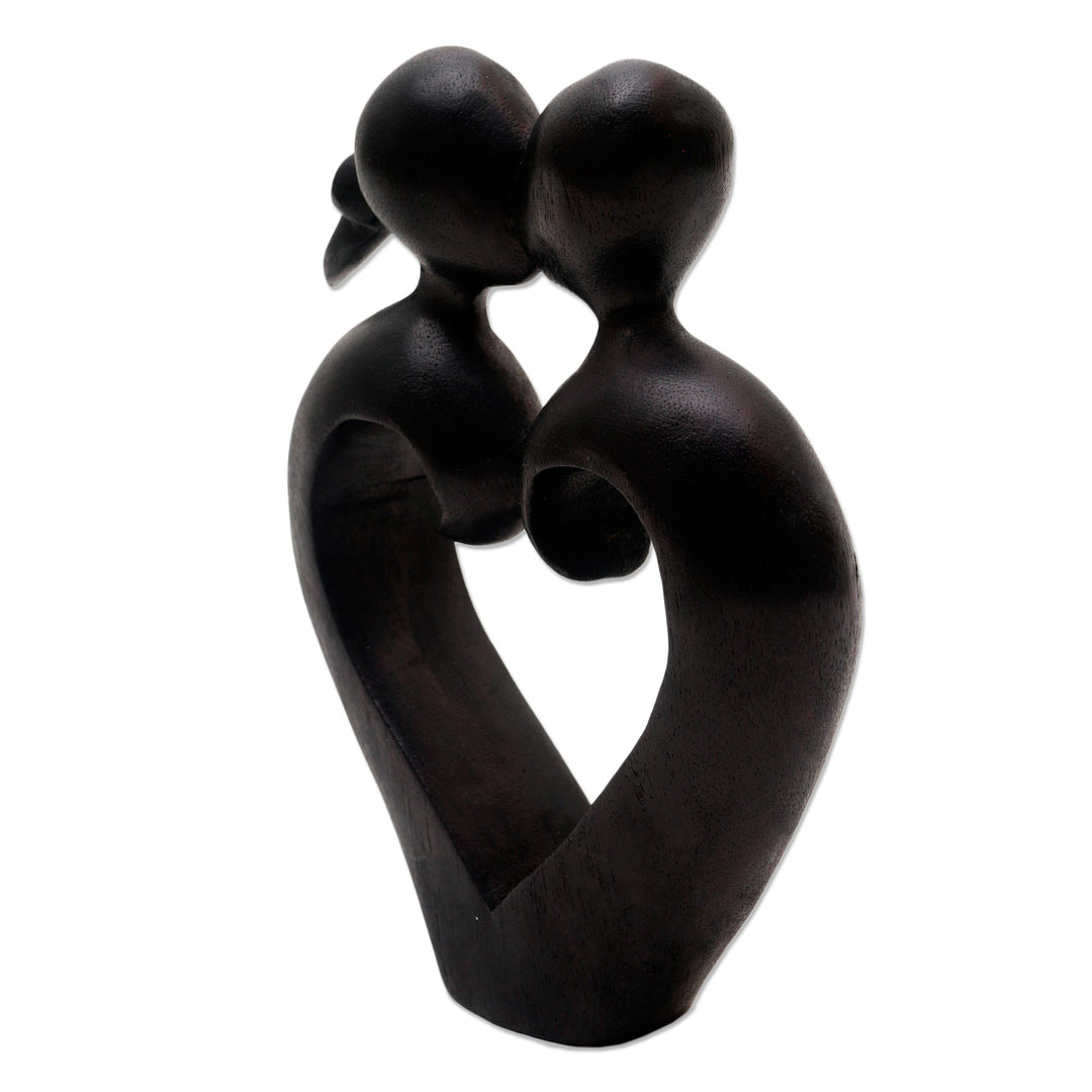 Romantic Wood Sculpture of Couple Kissing - Engaged in a Kiss