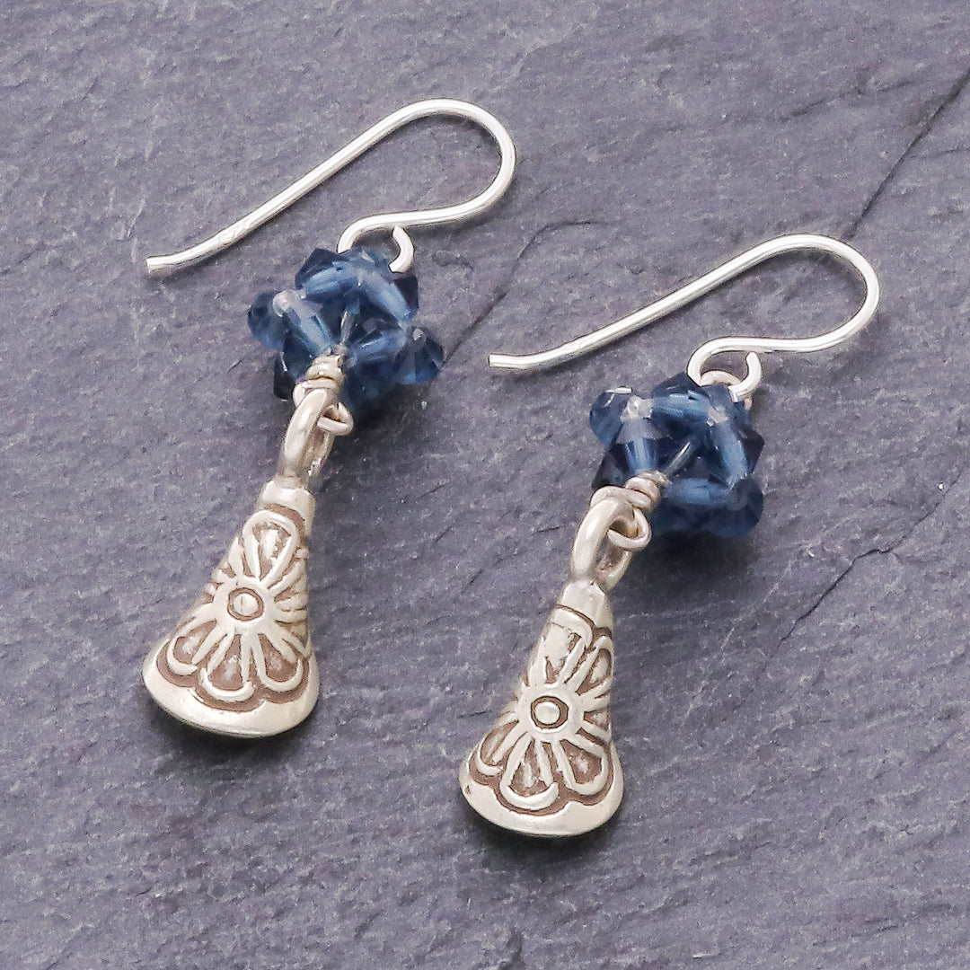 Indigo Blue Bead and 950 Silver Earrings - Karen Sparkle in Indigo