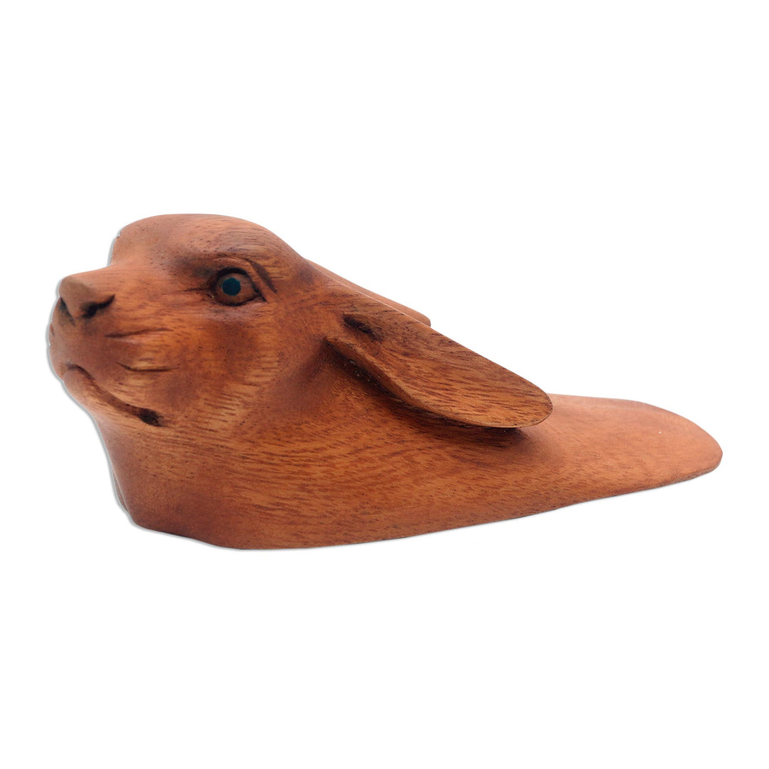 Hand Carved Wood Rabbit Doorstop from Bali - Rabbit Head