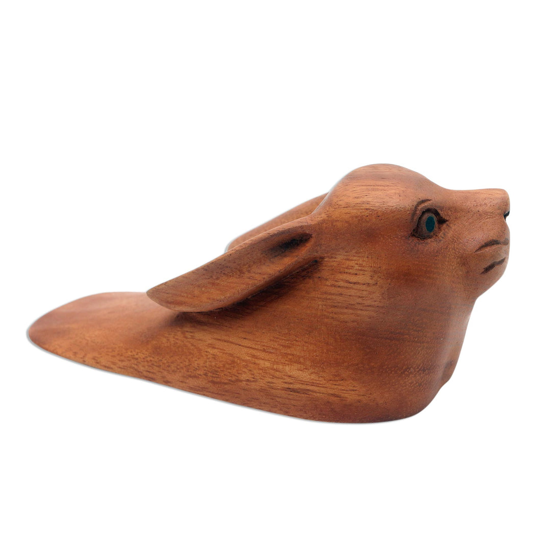 Hand Carved Wood Rabbit Doorstop from Bali - Rabbit Head