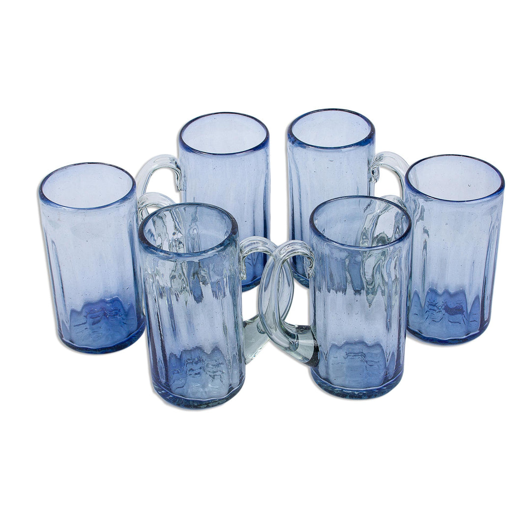 Artisan Crafted Recycled Beer Mugs in Blue (Set of 6) - Fiesta Azul