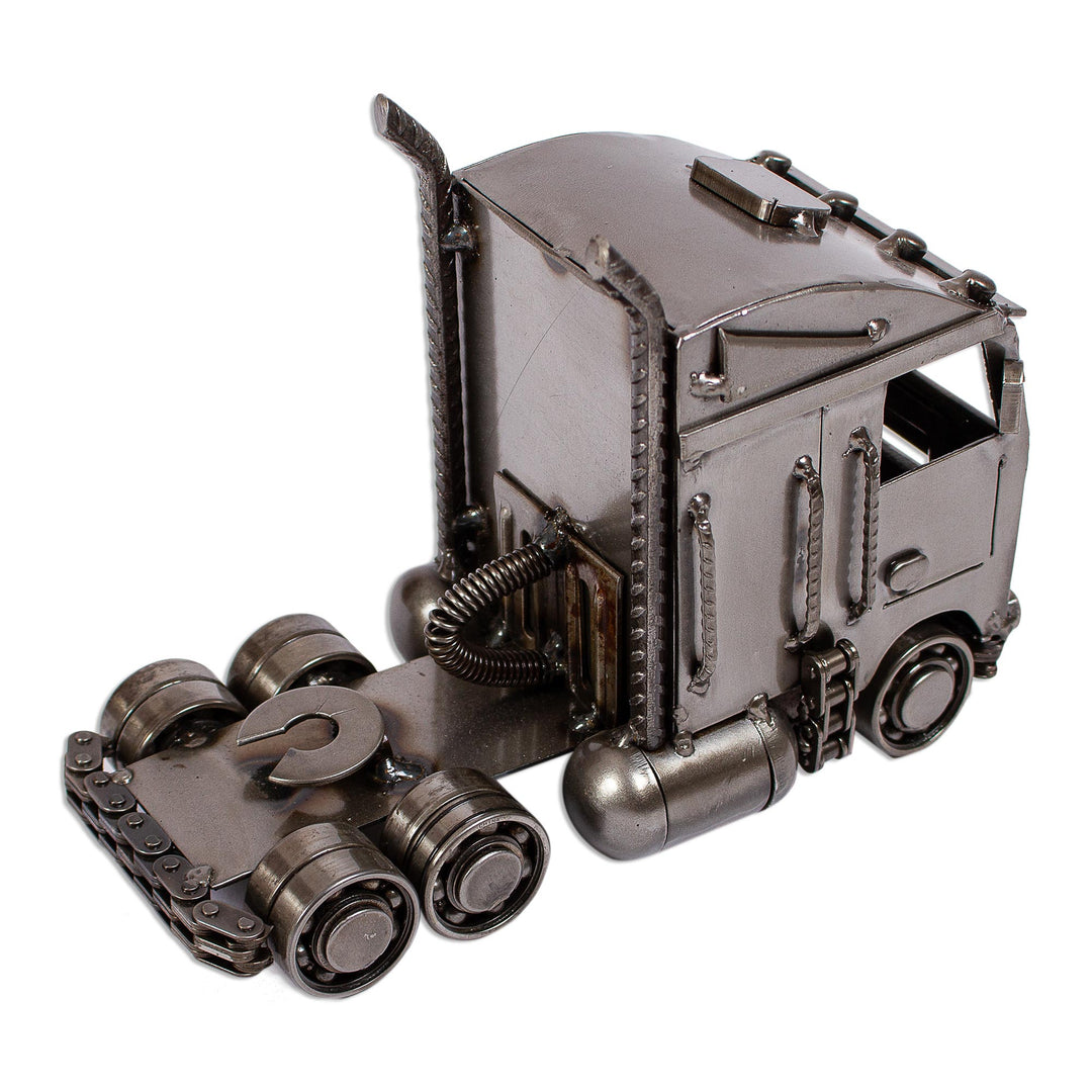 Eco-Friendly Recycled Metal Semi Truck Sculpture - Rustic Truck