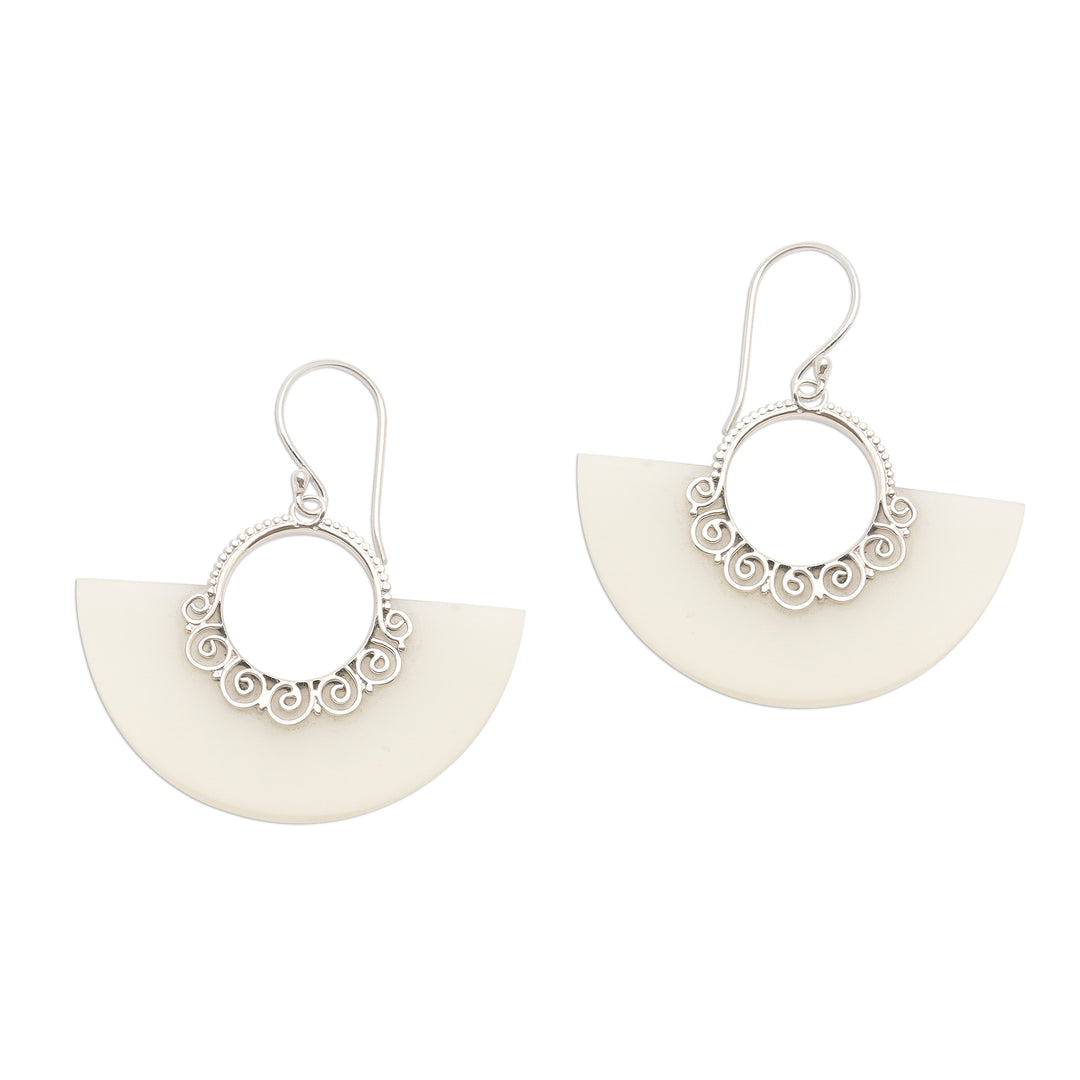 Balinese Style Sterling Silver Dangle Earrings - Celuk Semicircles