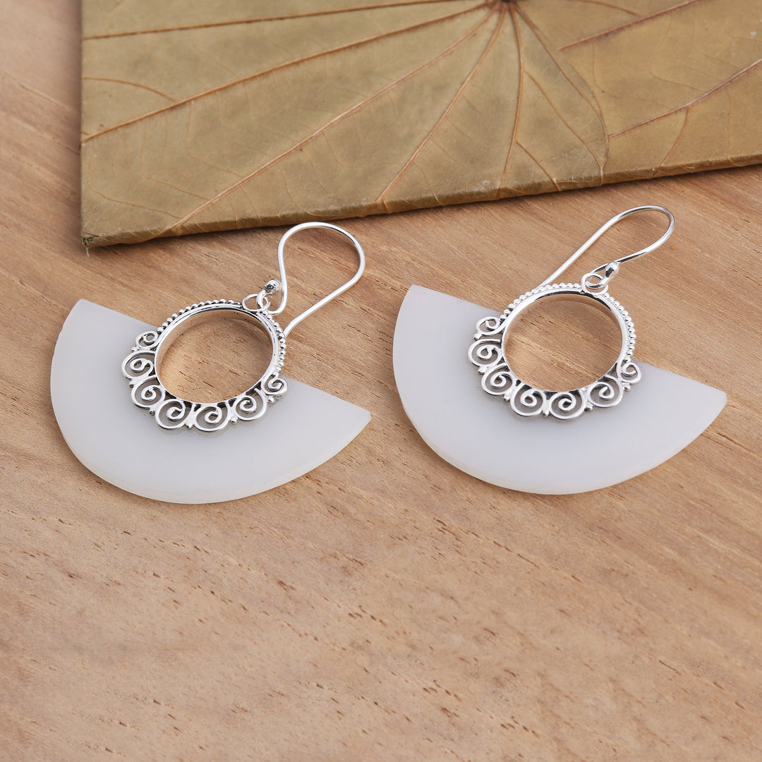 Balinese Style Sterling Silver Dangle Earrings - Celuk Semicircles