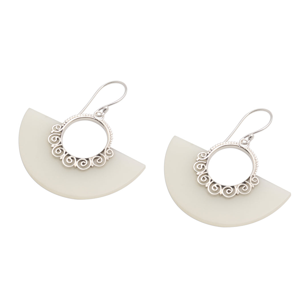 Balinese Style Sterling Silver Dangle Earrings - Celuk Semicircles