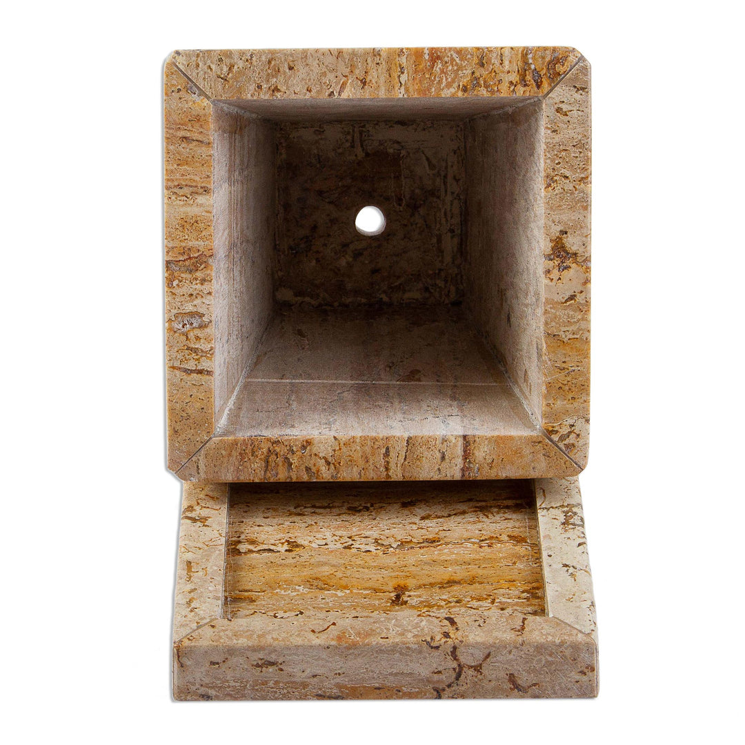 Modern Flower Pot of Brown Marble with Vertical Veins - Earth Contempo
