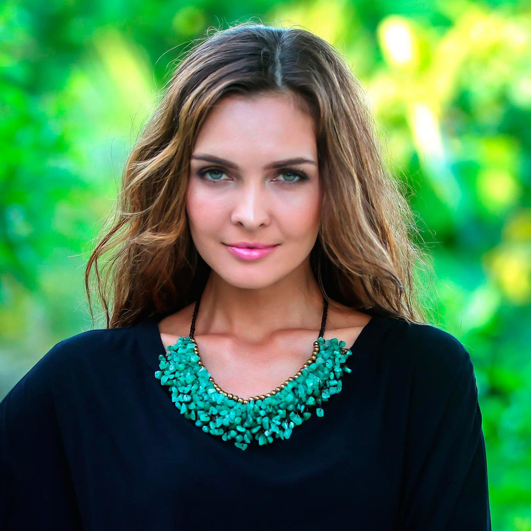 Beaded Cord Necklace with Green Aventurine and Brass - Garden Party