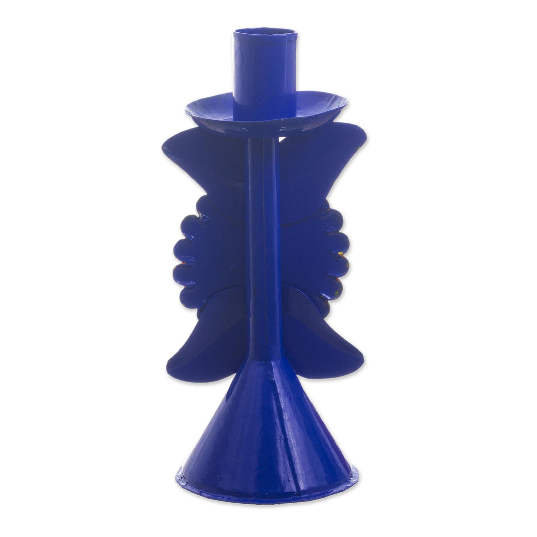 Hand Painted Floral Metal Candlestick - Andean Flora in Royal