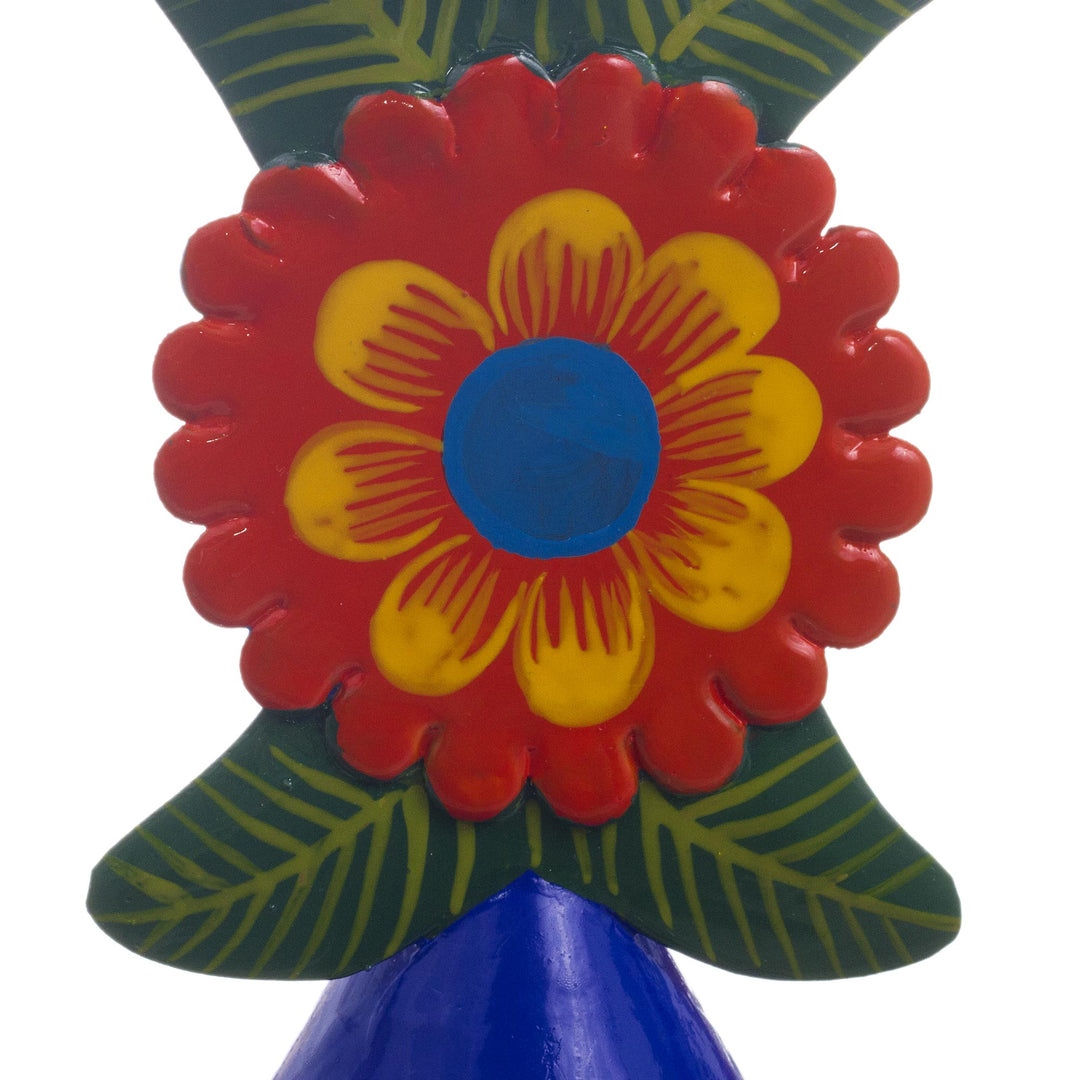 Hand Painted Floral Metal Candlestick - Andean Flora in Royal