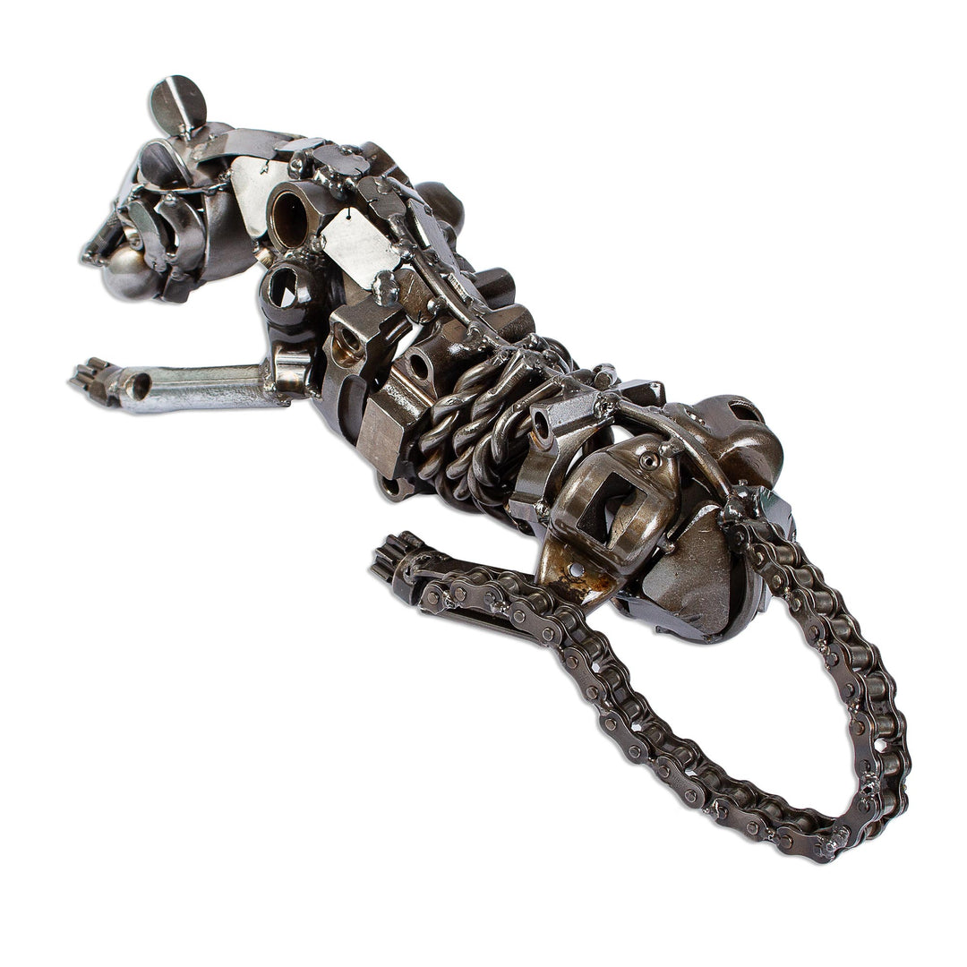 Unique Recycled Auto Parts Panther Sculpture - Rustic Panther