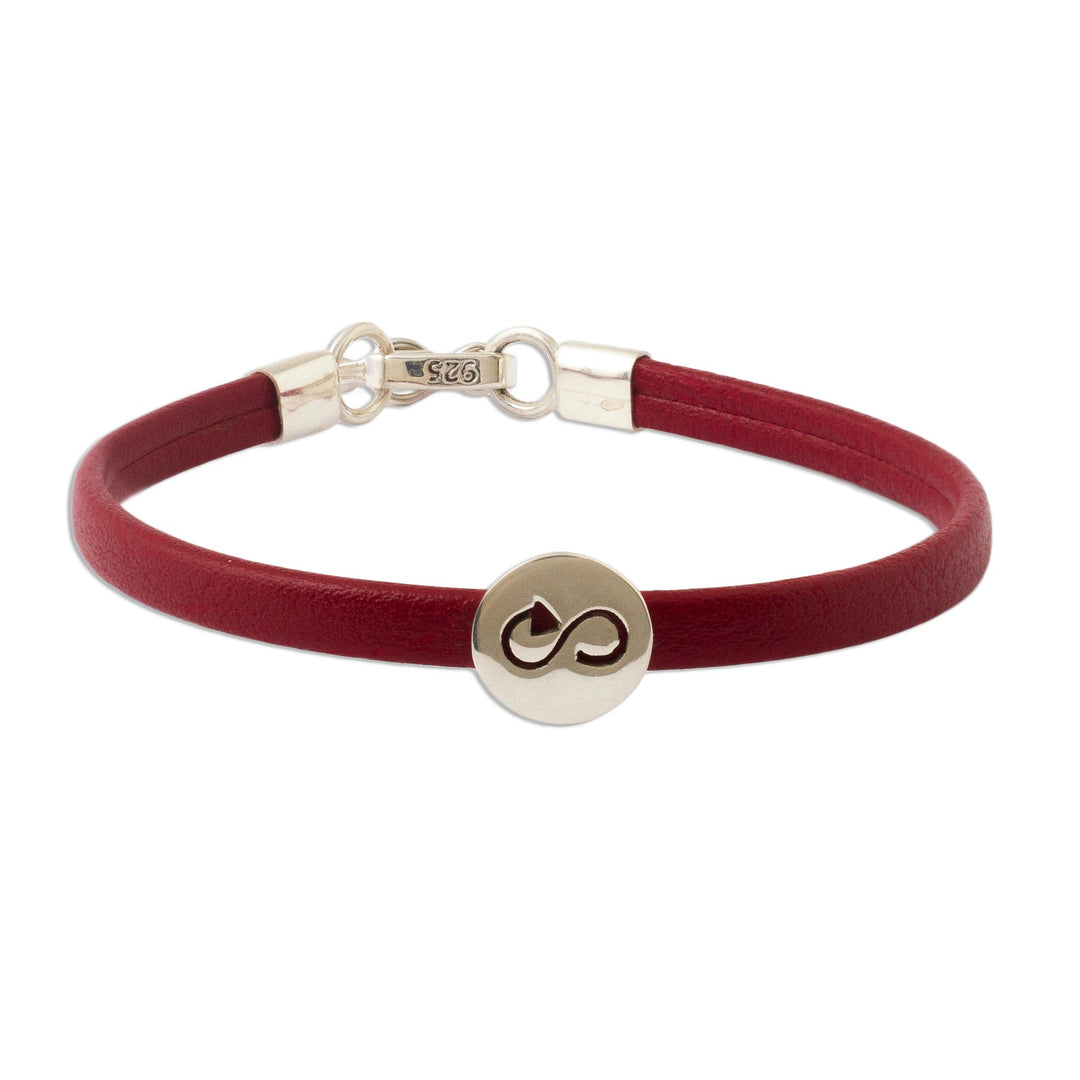 Sterling Silver & Red Faux Leather Eco Unity Bracelet - Red Sustainable World