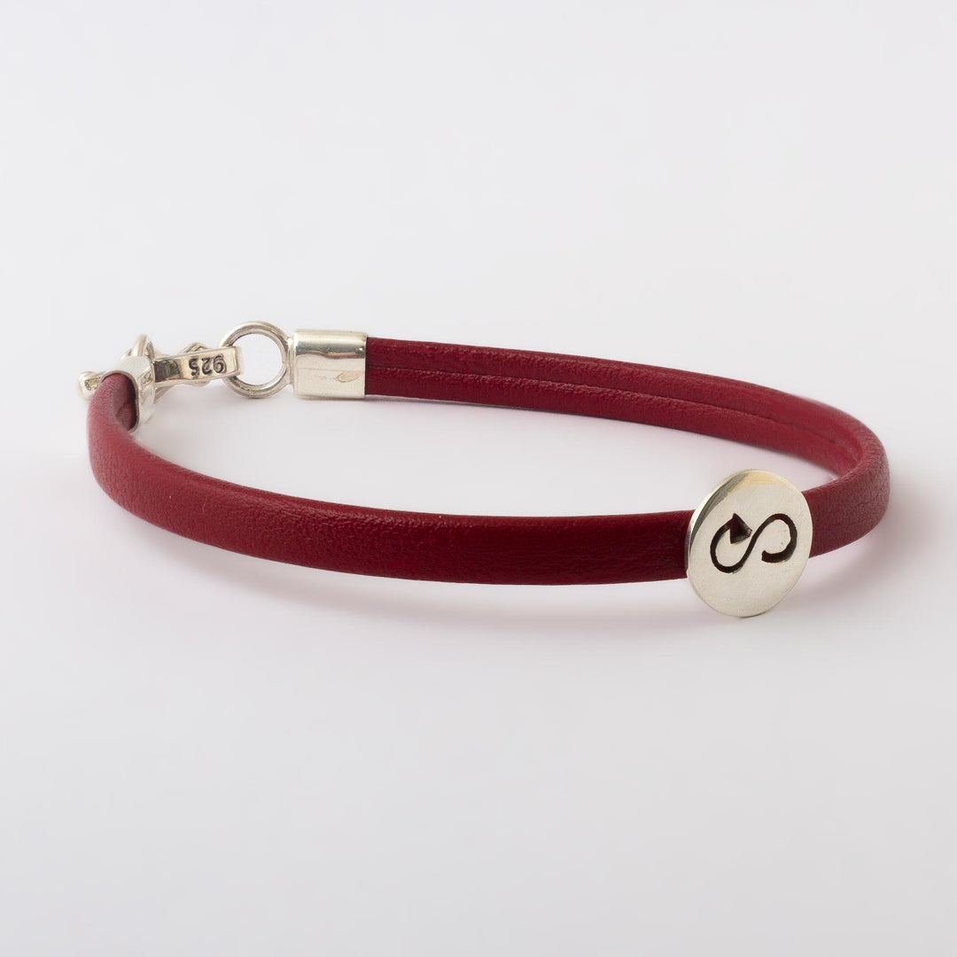 Sterling Silver & Red Faux Leather Eco Unity Bracelet - Red Sustainable World