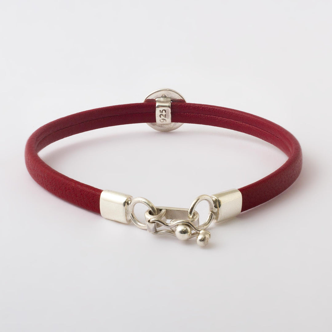 Sterling Silver & Red Faux Leather Eco Unity Bracelet - Red Sustainable World