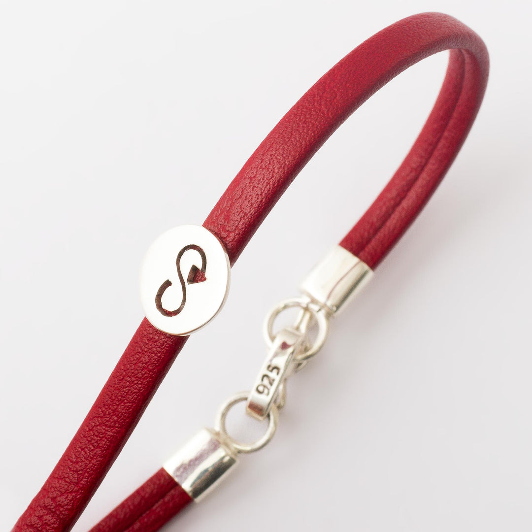 Sterling Silver & Red Faux Leather Eco Unity Bracelet - Red Sustainable World