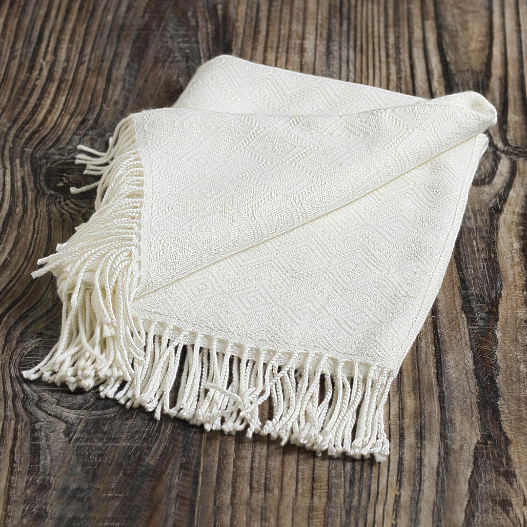 Textured White Alpaca Acrylic Blend Throw Blanket from Peru - White Andean Textures
