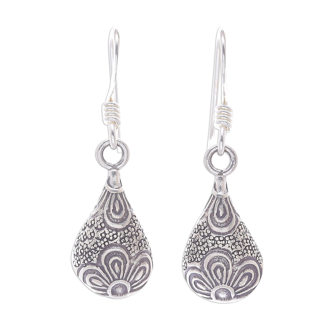 950 Silver Handmade Floral Droplet Dangle Earrings - Flower Drop