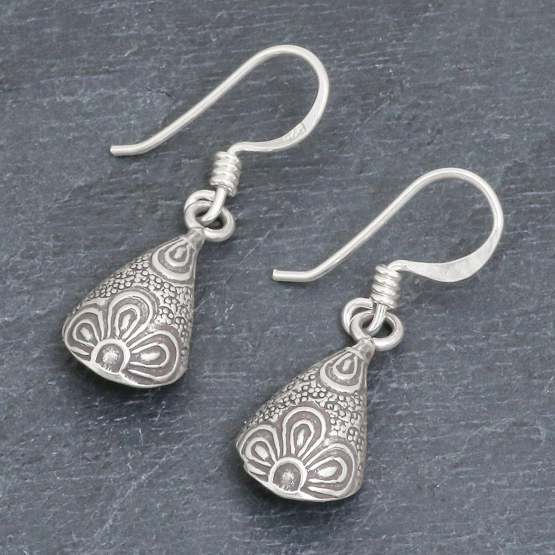 950 Silver Handmade Floral Droplet Dangle Earrings - Flower Drop