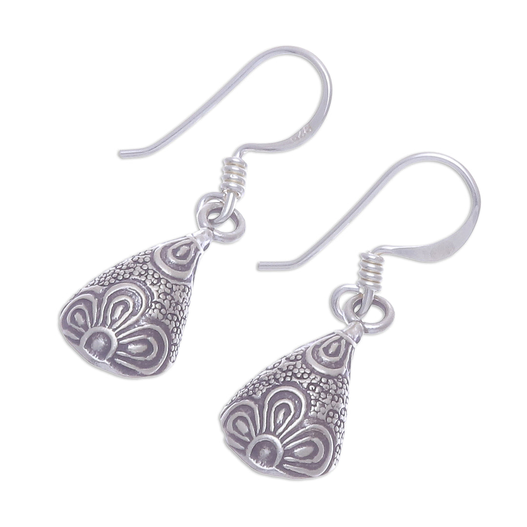 950 Silver Handmade Floral Droplet Dangle Earrings - Flower Drop