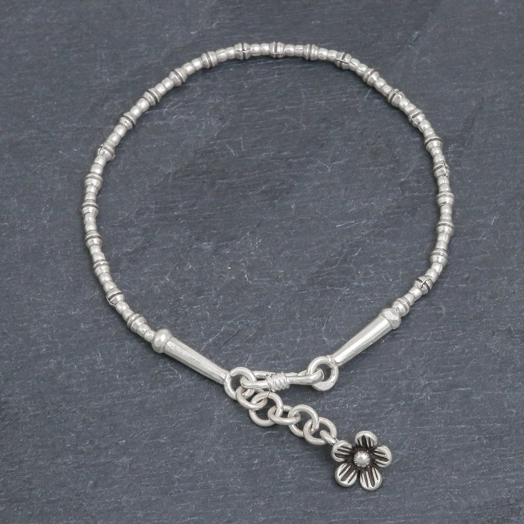 Silver Link Bracelet with Extender Chain from Thailand - Beauty and Love