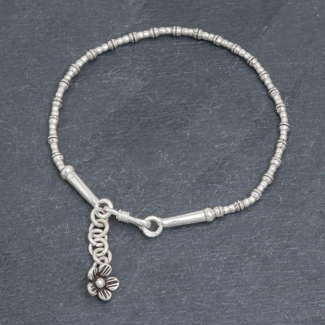 Silver Link Bracelet with Extender Chain from Thailand - Beauty and Love