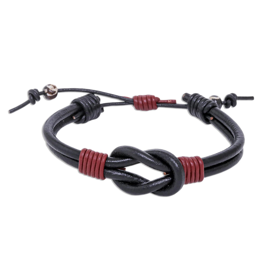 Thai Handmade Black & Red Leather Cord Unity Bracelet - Unity and Harmony