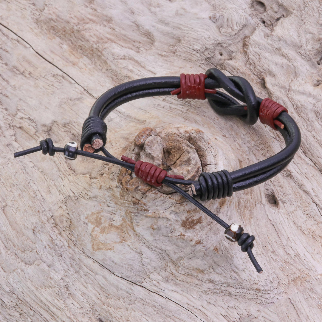 Thai Handmade Black & Red Leather Cord Unity Bracelet - Unity and Harmony