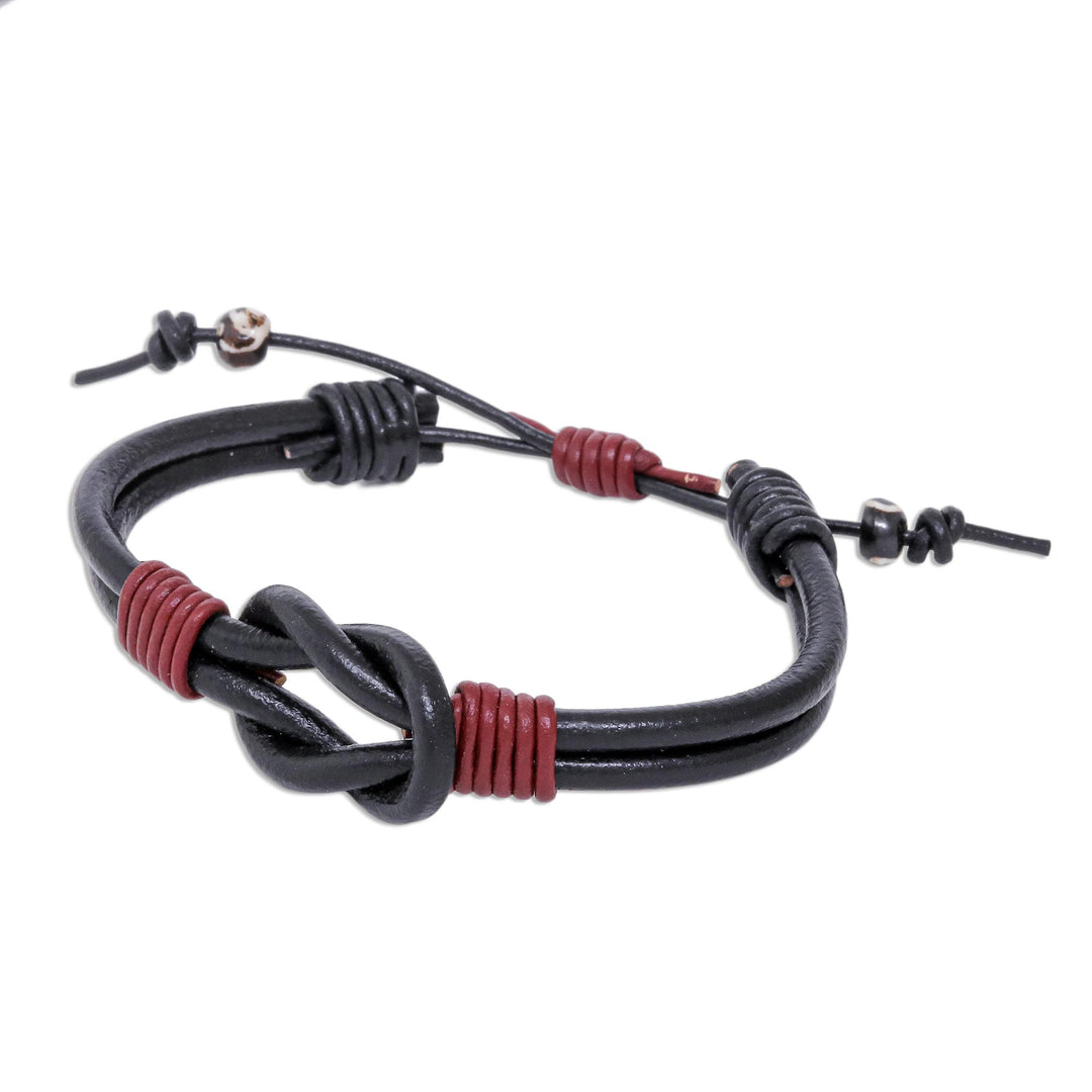 Thai Handmade Black & Red Leather Cord Unity Bracelet - Unity and Harmony