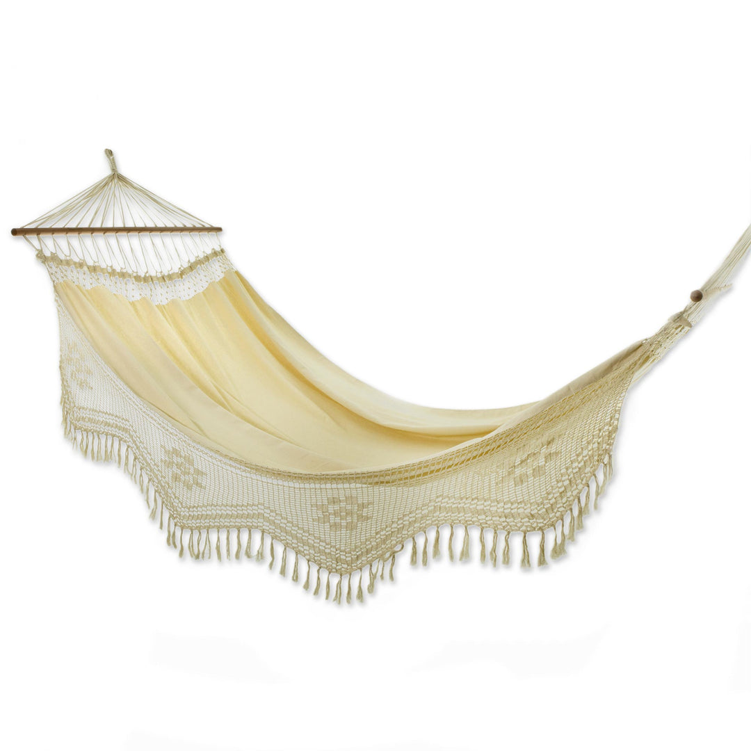 Brazilian Cotton Hammock with Crocheted Fringe (Single) - Tropical Nature
