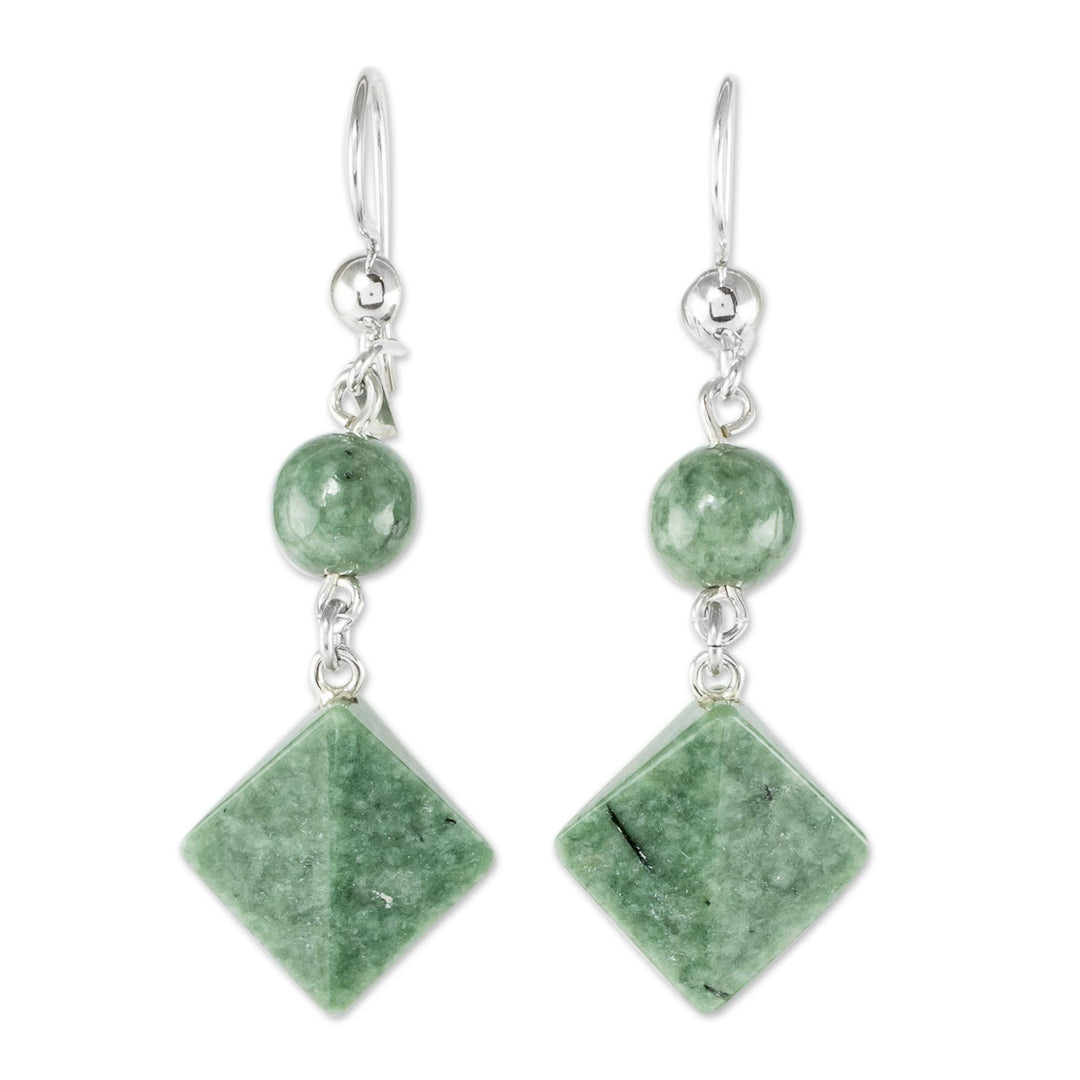 Light Green Jade Geometric Dangle Earrings - Ancient Diamonds in Green
