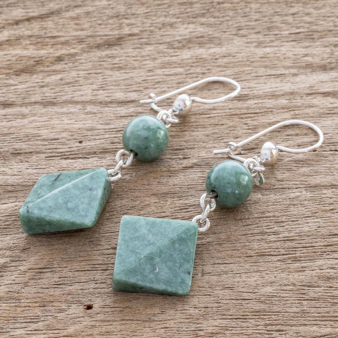 Light Green Jade Geometric Dangle Earrings - Ancient Diamonds in Green