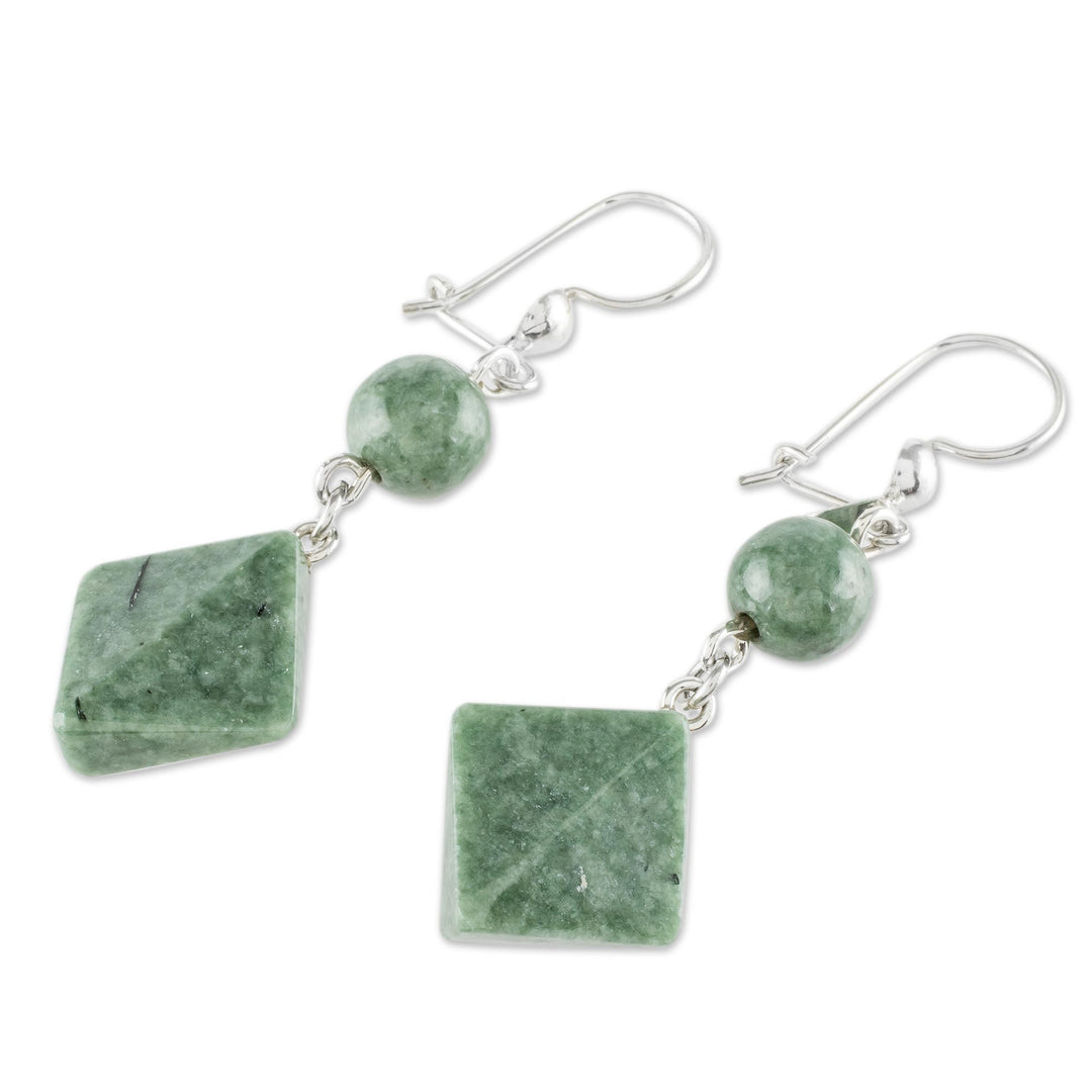 Light Green Jade Geometric Dangle Earrings - Ancient Diamonds in Green