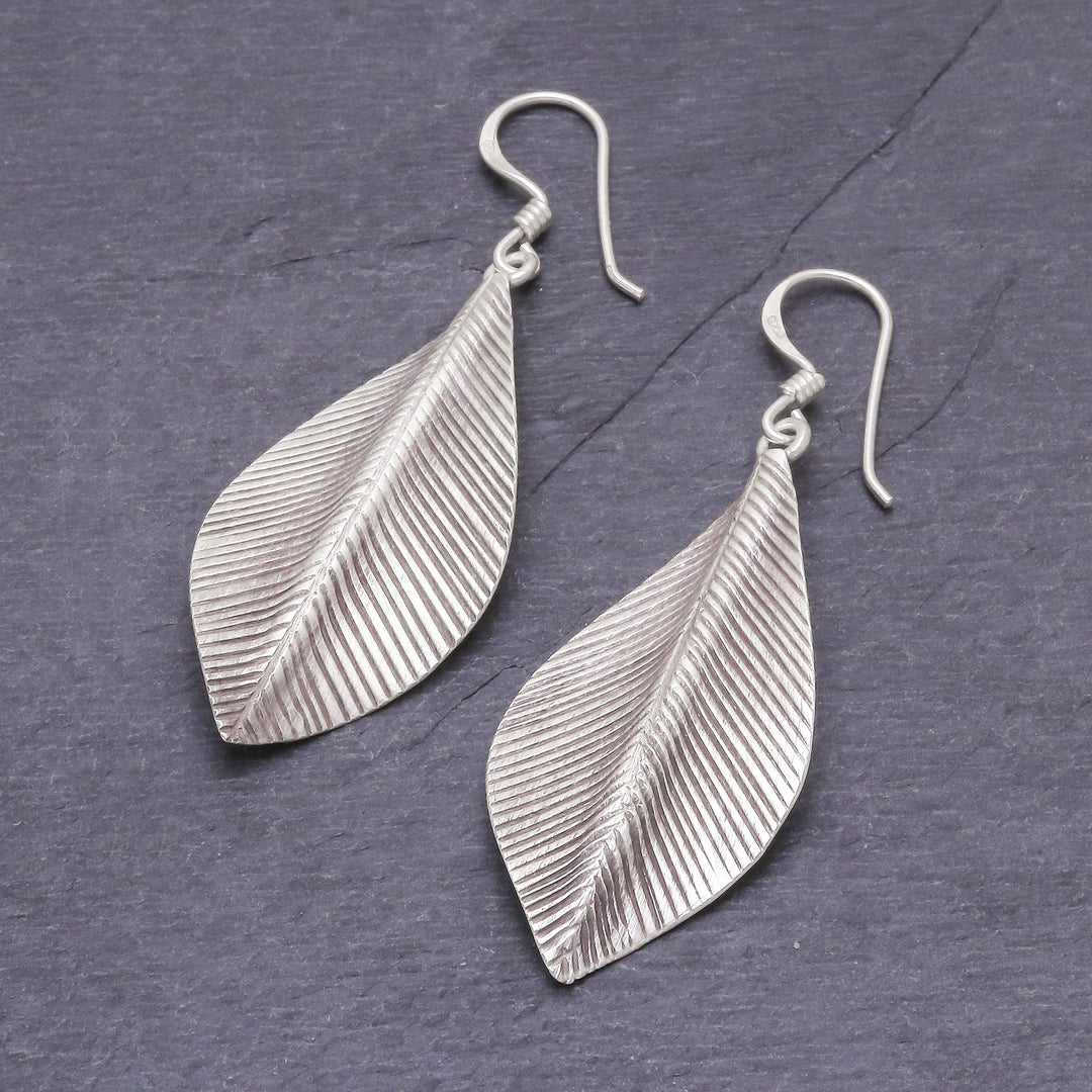 Sterling Silver Dangle Earrings Leaves - Tulsi Leaf