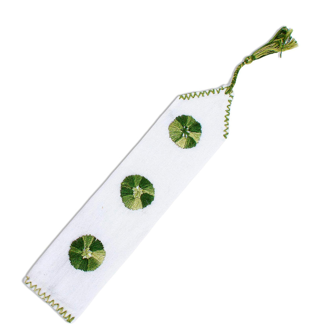 Handwoven Hand Embroidered Green and White Bookmark - San Cristobal Valley