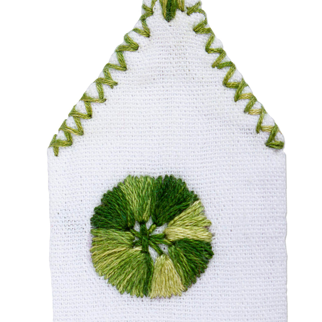 Handwoven Hand Embroidered Green and White Bookmark - San Cristobal Valley
