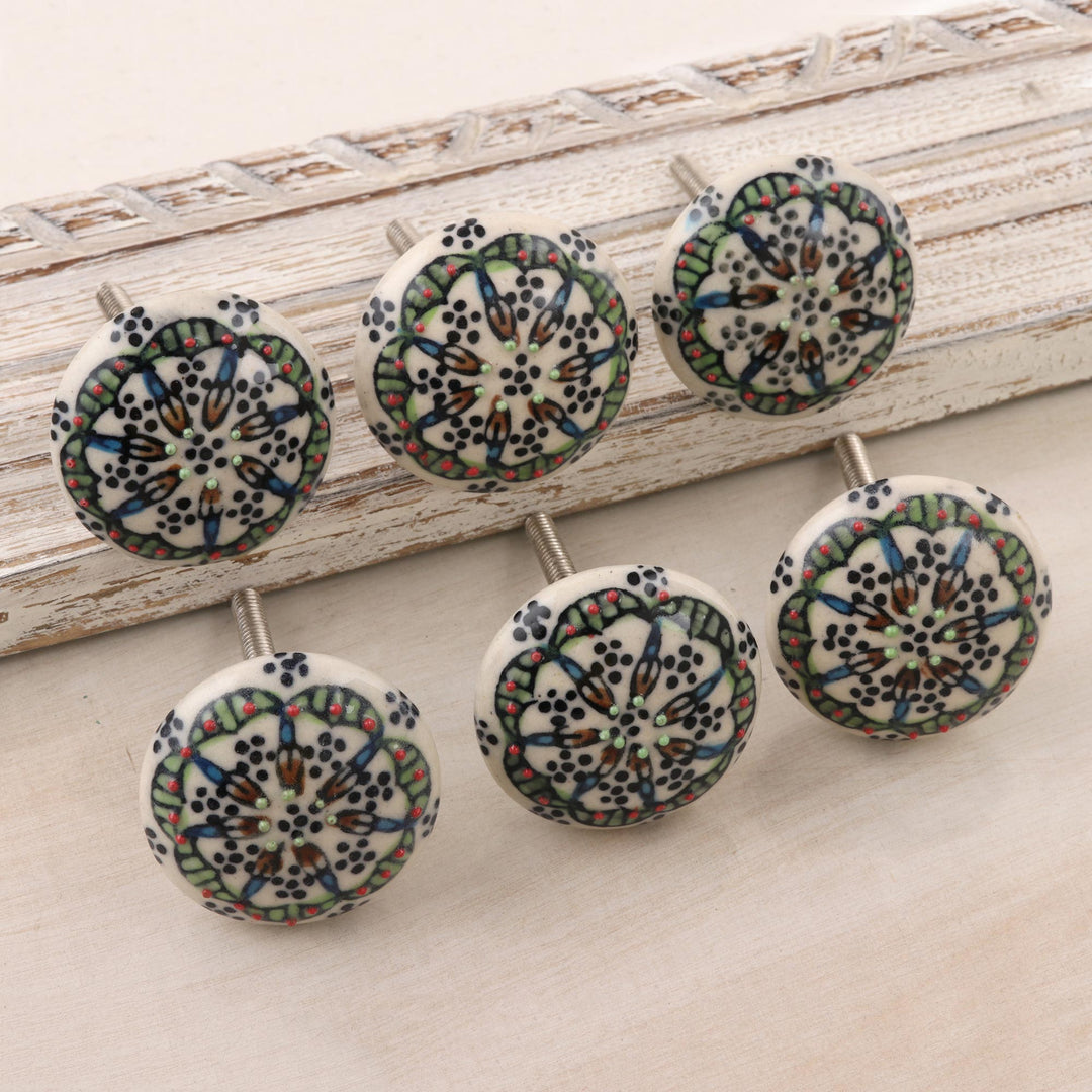 Set of 6 Multicolor Floral Ceramic Knobs - Floral Majesty