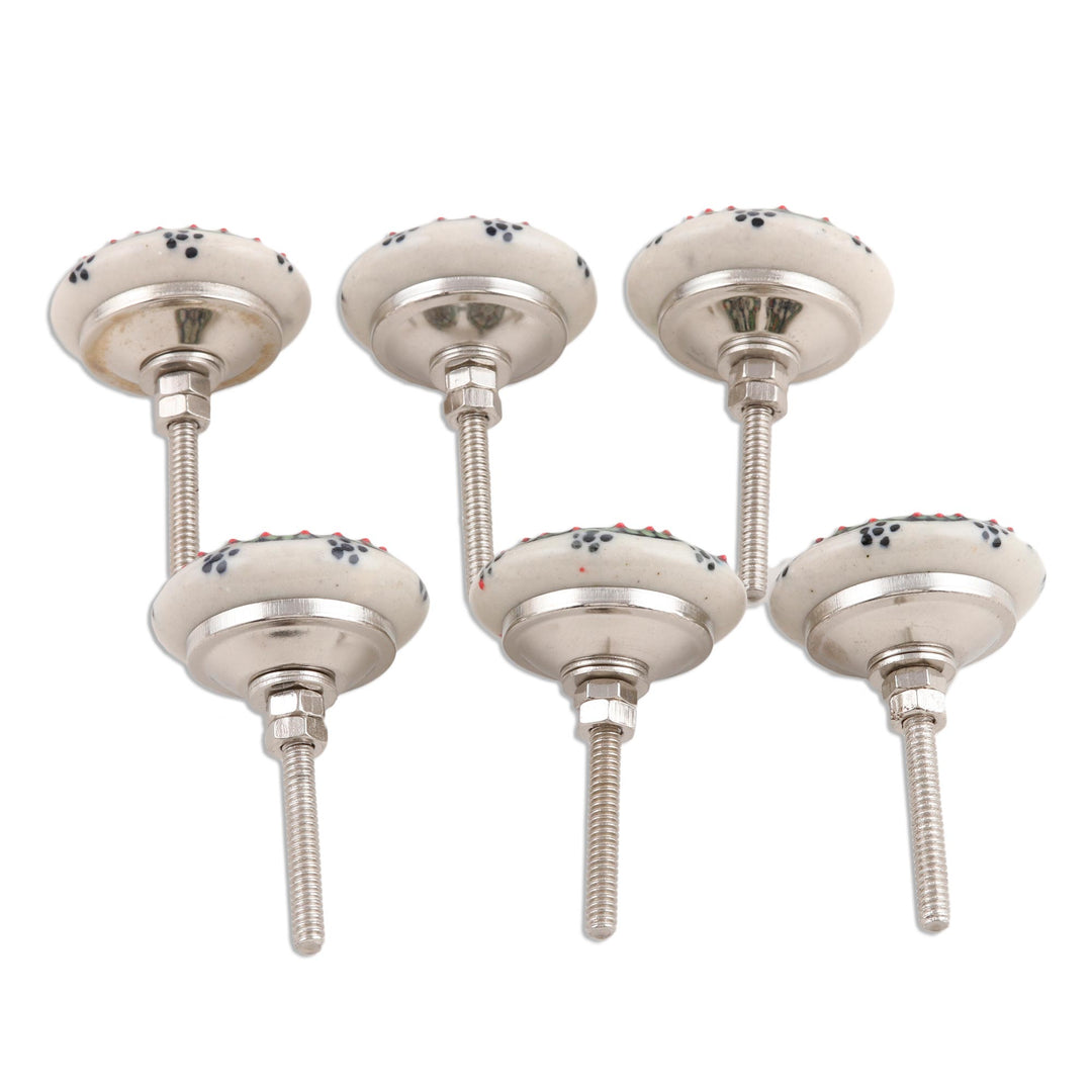 Set of 6 Multicolor Floral Ceramic Knobs - Floral Majesty